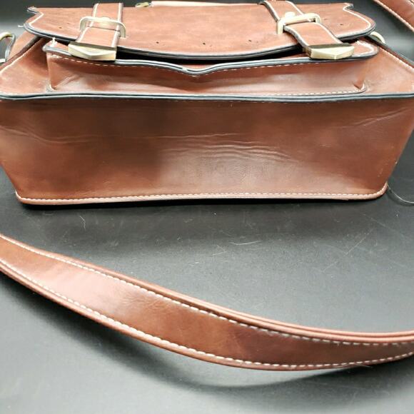 Ecosusi Faux Leather Satchel Purse Brown Cutout Detail Crossbody 11"x8.5" - Picture 5 of 10